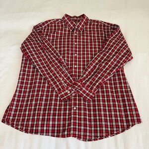 The Foundry 2XLT Red & White Plaid Shirt Long Sleeve Buttoned Up Easy Care EUC